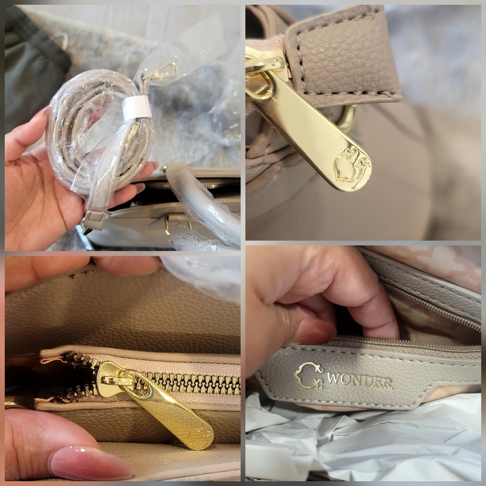 NEW C. WONDER Naomi Caviar Texture Satchel and Flap Clutch Wallet in Tan - Picture 5 of 17